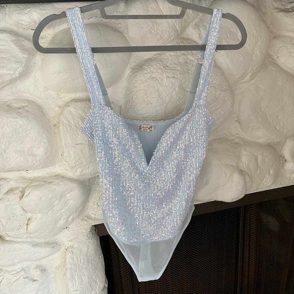 Free people blue sequin bodysuit